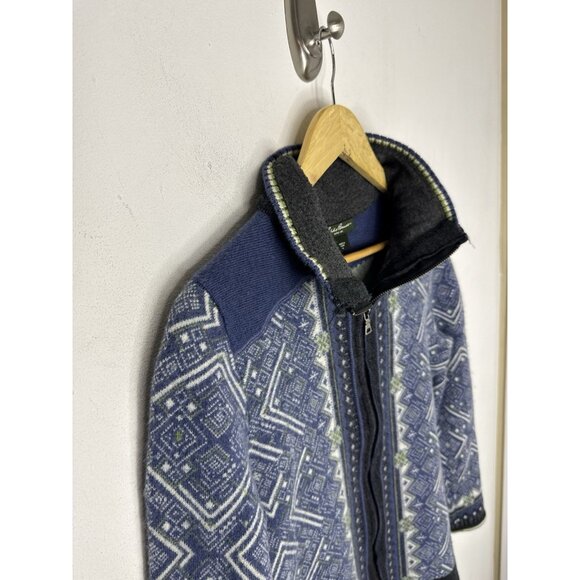 Eddie Bauer Merino Wool Nordic Zip Sweater Blue Fair Isle Cardigan Women’s M/L - Picture 3 of 7